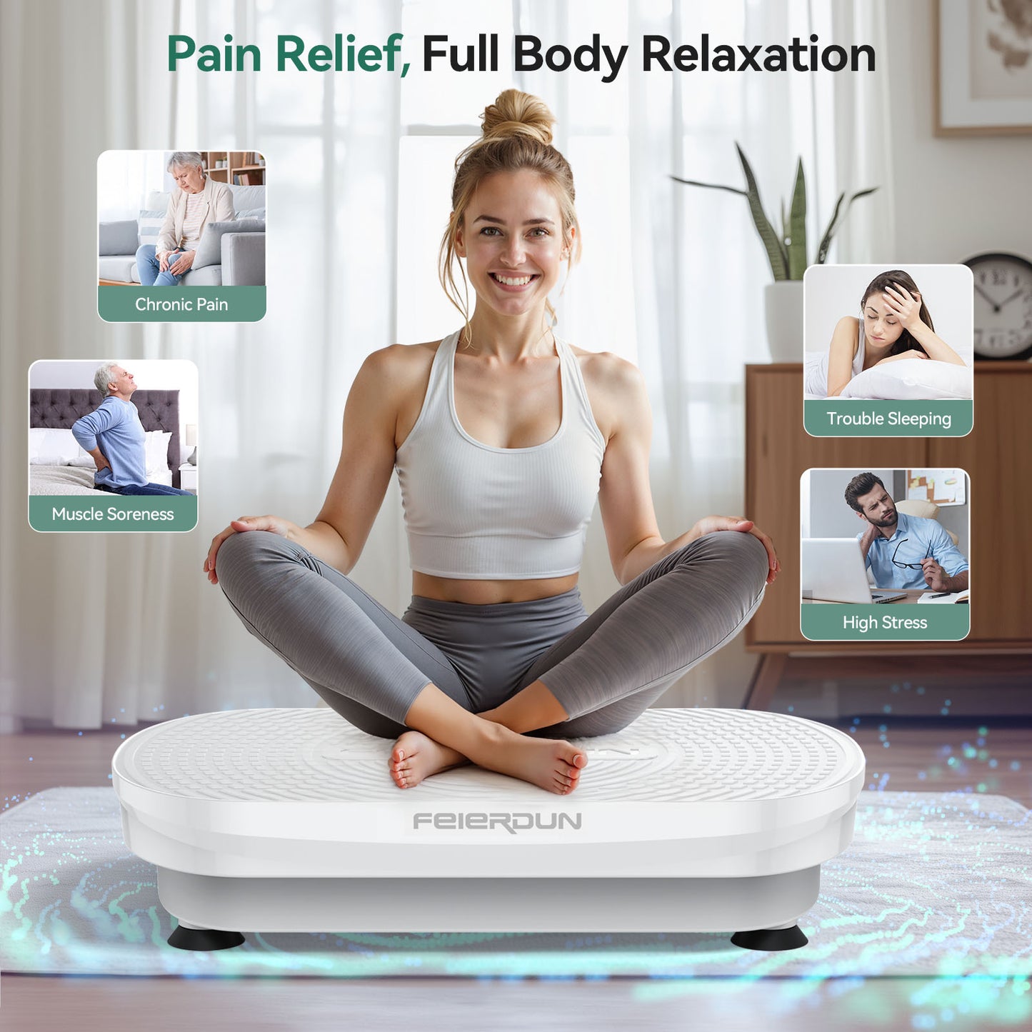 FEIERDUN Vibration Plate Exercise Machine, Curved Vibration Plate for Lymphatic Drainage Weight Loss