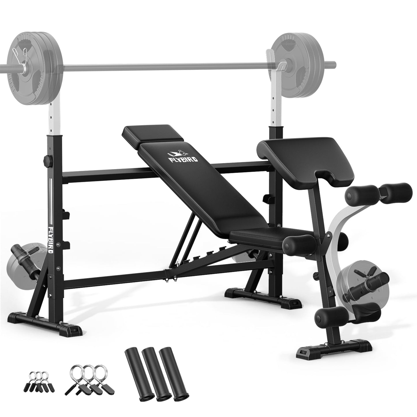 FLYBIRD Standard Weight Bench with Preacher Curl, Leg Developer