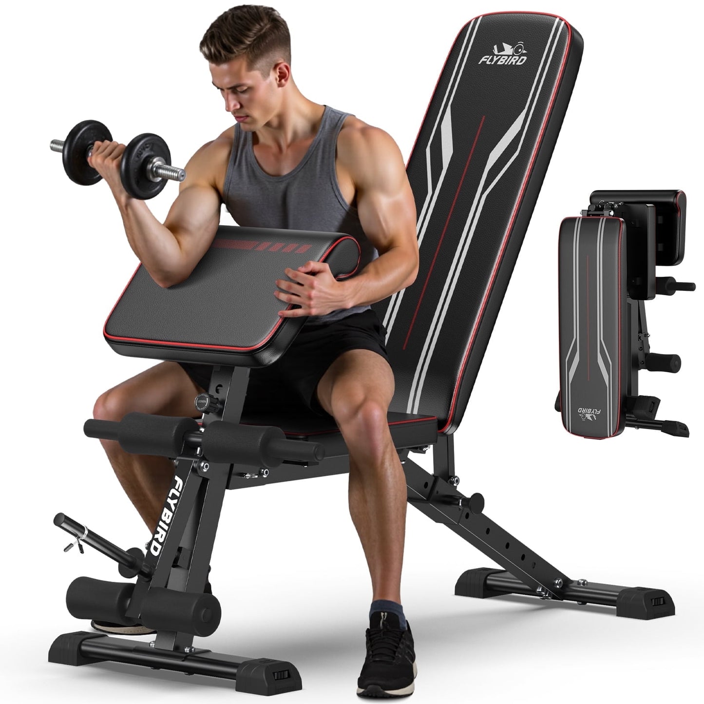 FLYBIRD Workout Bench with Leg Extension & Curl Pad
