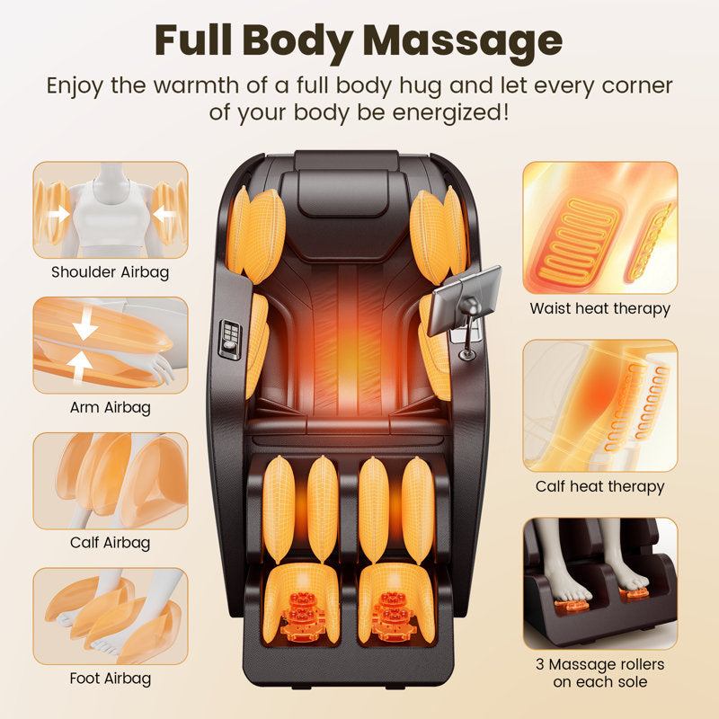 Full Body Massage Chair with Air Bags, Zero Gravity, Heat Therapy, Foot Roller, Shiatsu Recliner