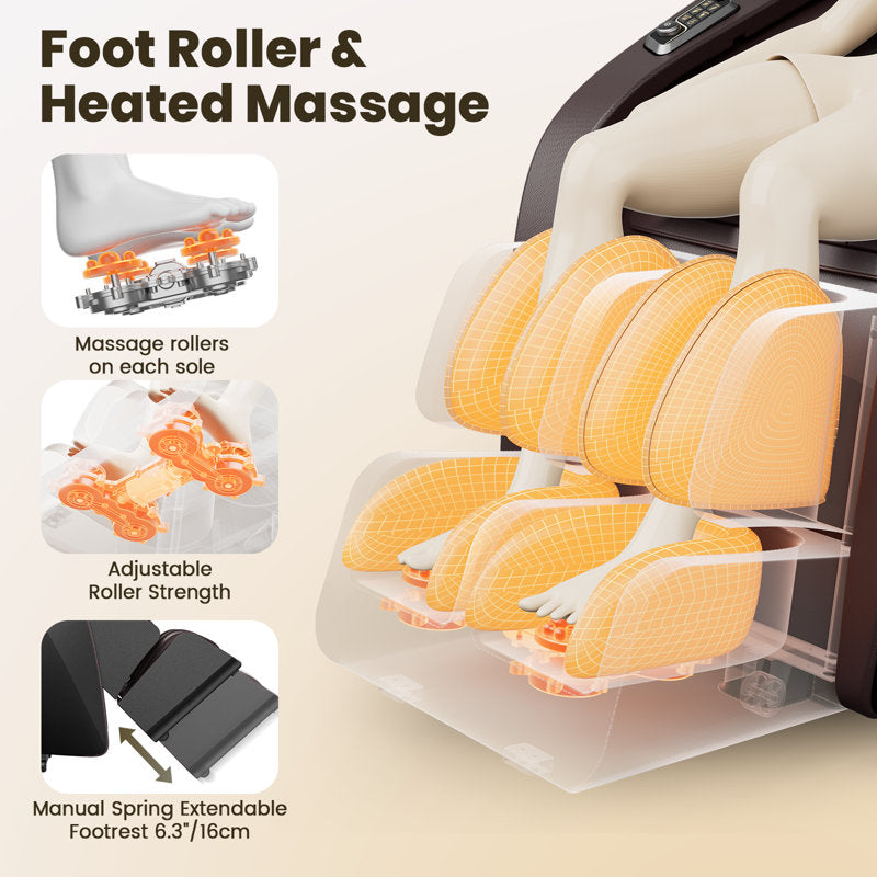 Full Body Massage Chair with Air Bags, Zero Gravity, Heat Therapy, Foot Roller, Shiatsu Recliner