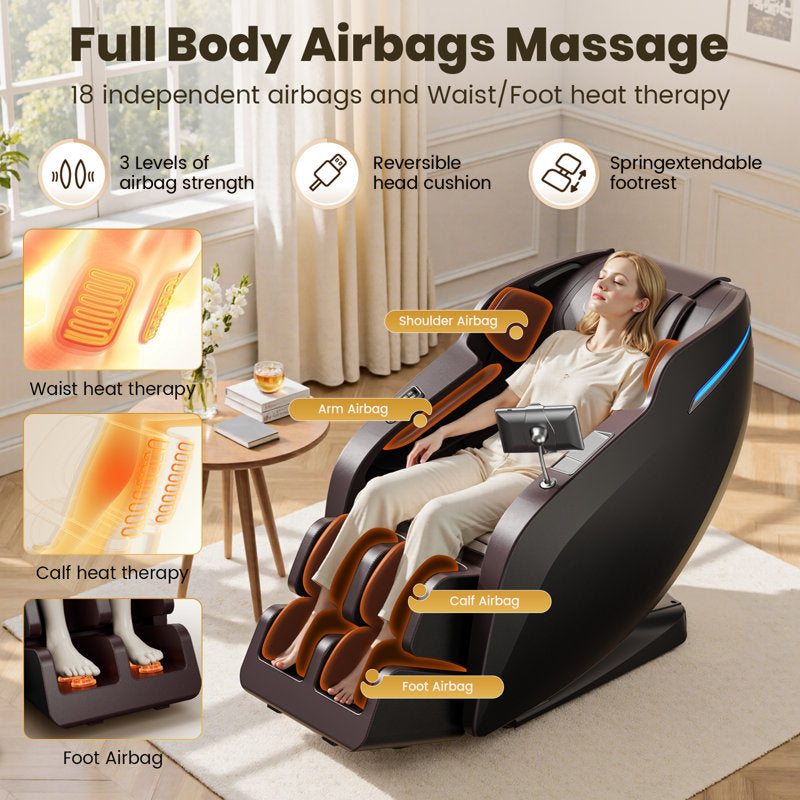 Full Body Massage Chair with Air Bags, Zero Gravity, Heat Therapy, Foot Roller, Shiatsu Recliner