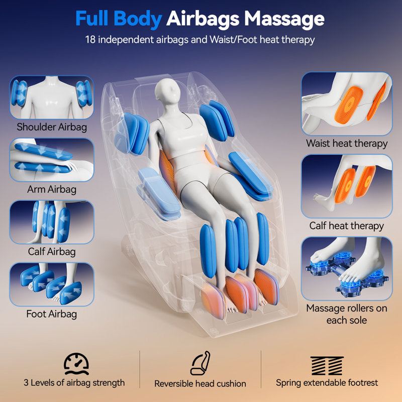 KOLIGEY Full Body Massage Chair with Air Bags, Zero Gravity, Heat Therapy, Foot Roller, Bluetooth Control