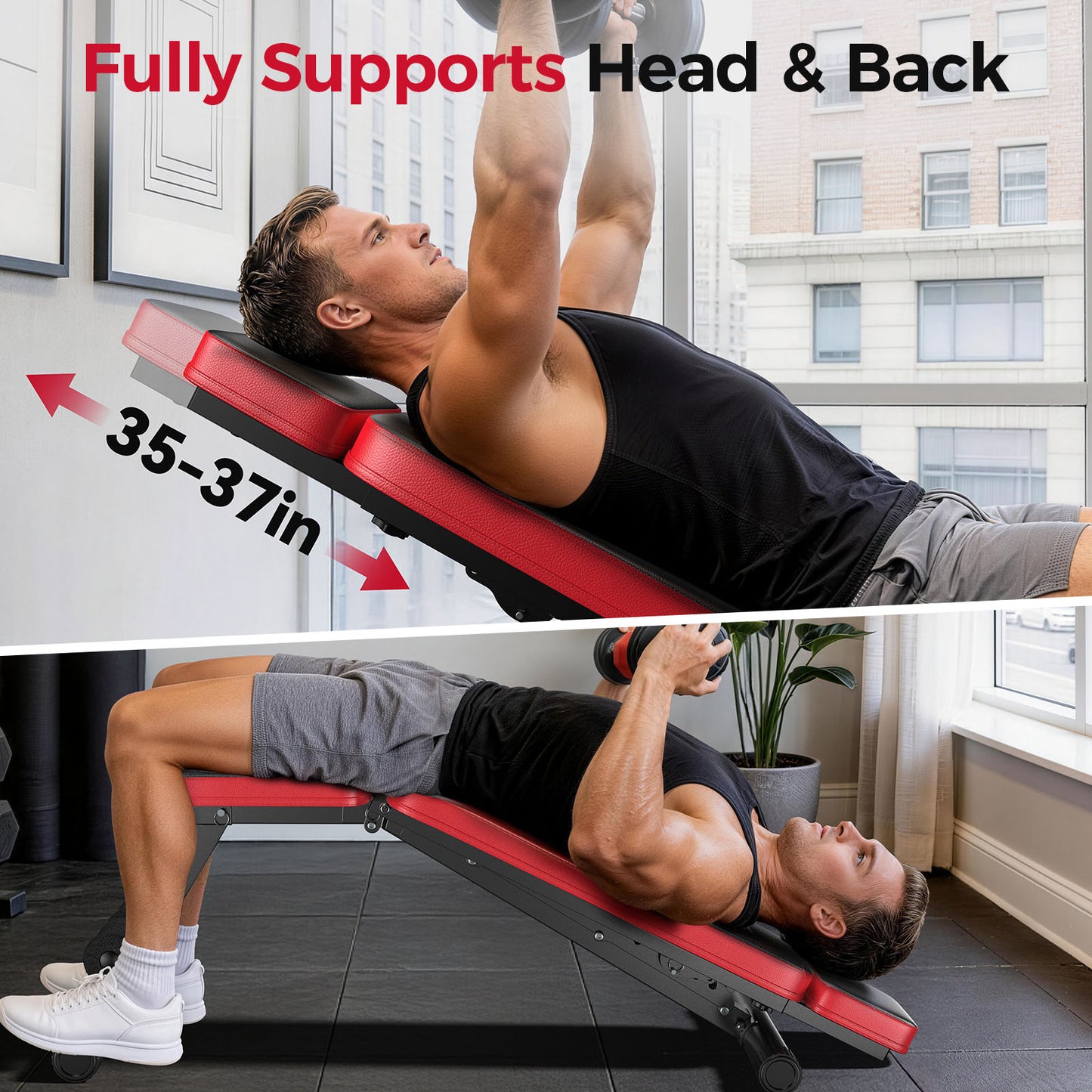 FLYBIRD Upgraded Adjustable Weight Bench for Home Gym, Foldable Workout Bench with Headrest, 660LBS Weight Capacity