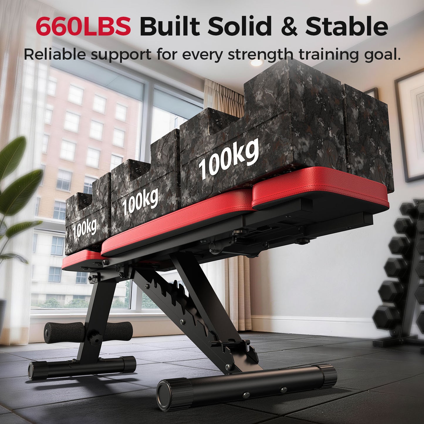 FLYBIRD Upgraded Adjustable Weight Bench for Home Gym, Foldable Workout Bench with Headrest, 660LBS Weight Capacity