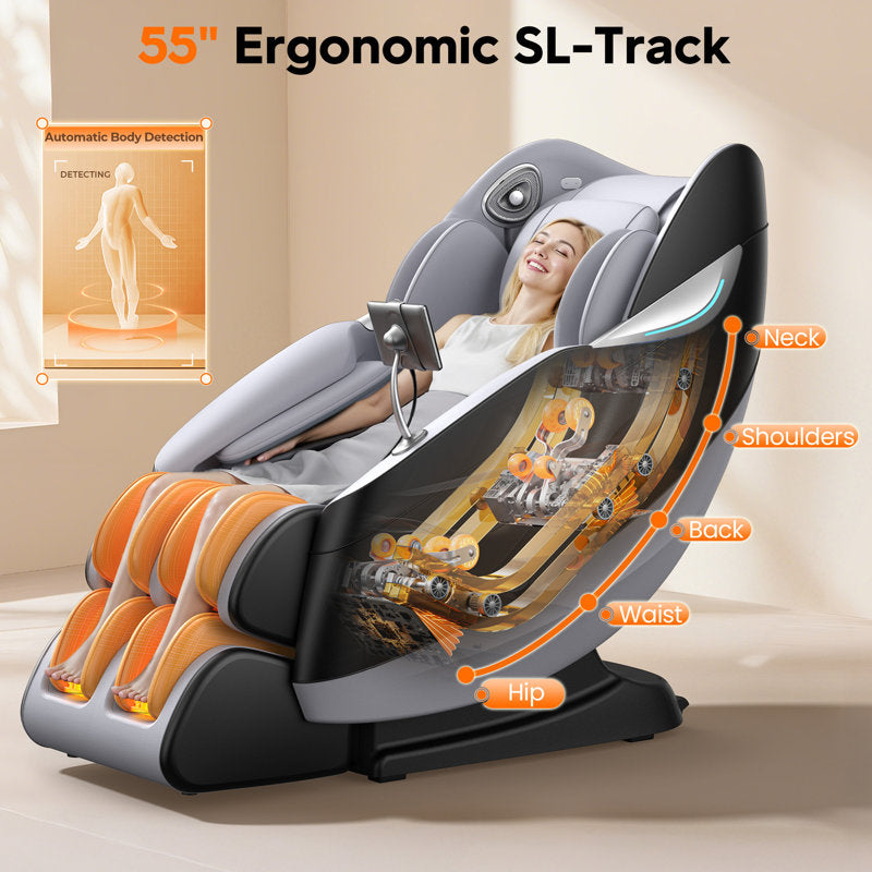Full Body 4D Massage Chair With SL-Track Roller And 28 Air Bags, 3 Zero Gravity Modes, Heat Therapy, Retractable Footrest With Foot Roller