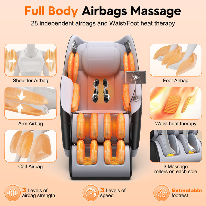 Full Body 4D Massage Chair With SL-Track Roller And 28 Air Bags, 3 Zero Gravity Modes, Heat Therapy, Retractable Footrest With Foot Roller