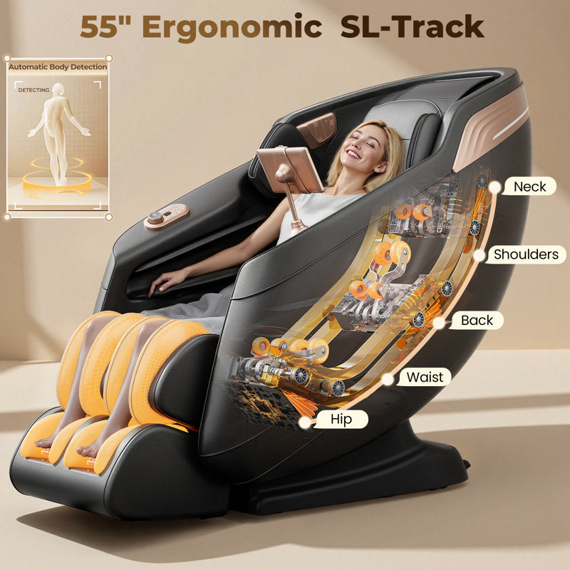 Full Body 4D Massage Chair With SL-Track Roller And 28 Air Bags, 3 Zero Gravity Modes, Heat Therapy, Retractable Footrest With Foot Roller