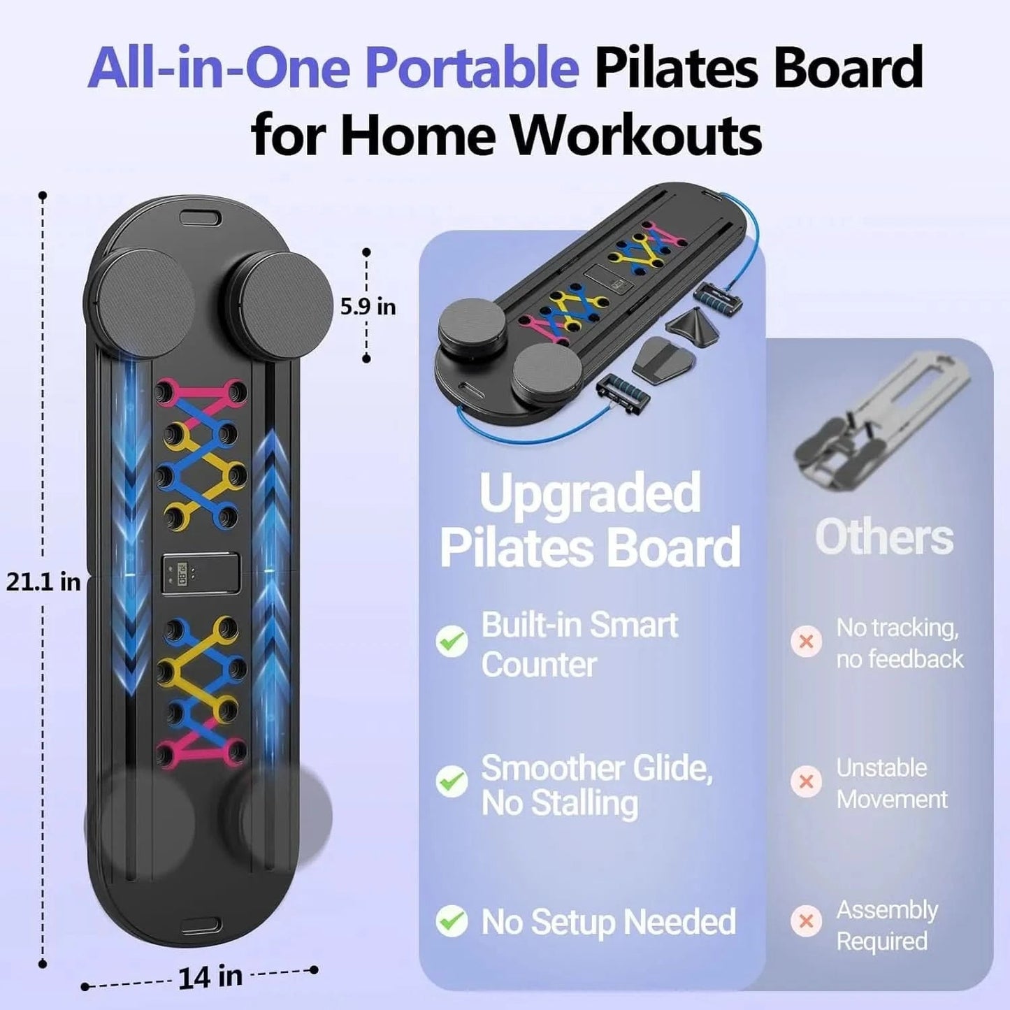 Pilates Board, Portable Pilates Reformer Machine for Home Workout, Easy-to-Use Pilates Sliding Board for Full Body Toning, Lightweight Fitness Gear for Beginners & Busy Moms