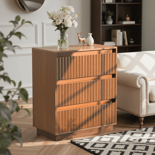 Koligey 3-Drawer Dresser 27.5"W Single Dresser With Waveform Fluted Panel