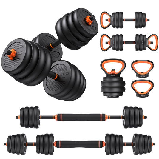 Flybird Adjustable Dumbbells, 70lbs Free Weight Set with Connector, 6 in1 Dumbbells Set as Barbell, Kettlebells, Push up Stand, Fitness Exercises for Home Gym