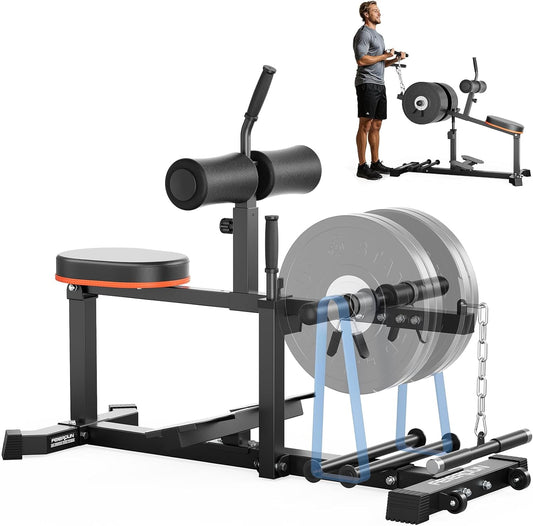 Feierdun Adjustable Seated Calf Raise Machine with Band Pegs and Bicep Curl Handle for Leg Training and Exercise - Home Gym Equipment