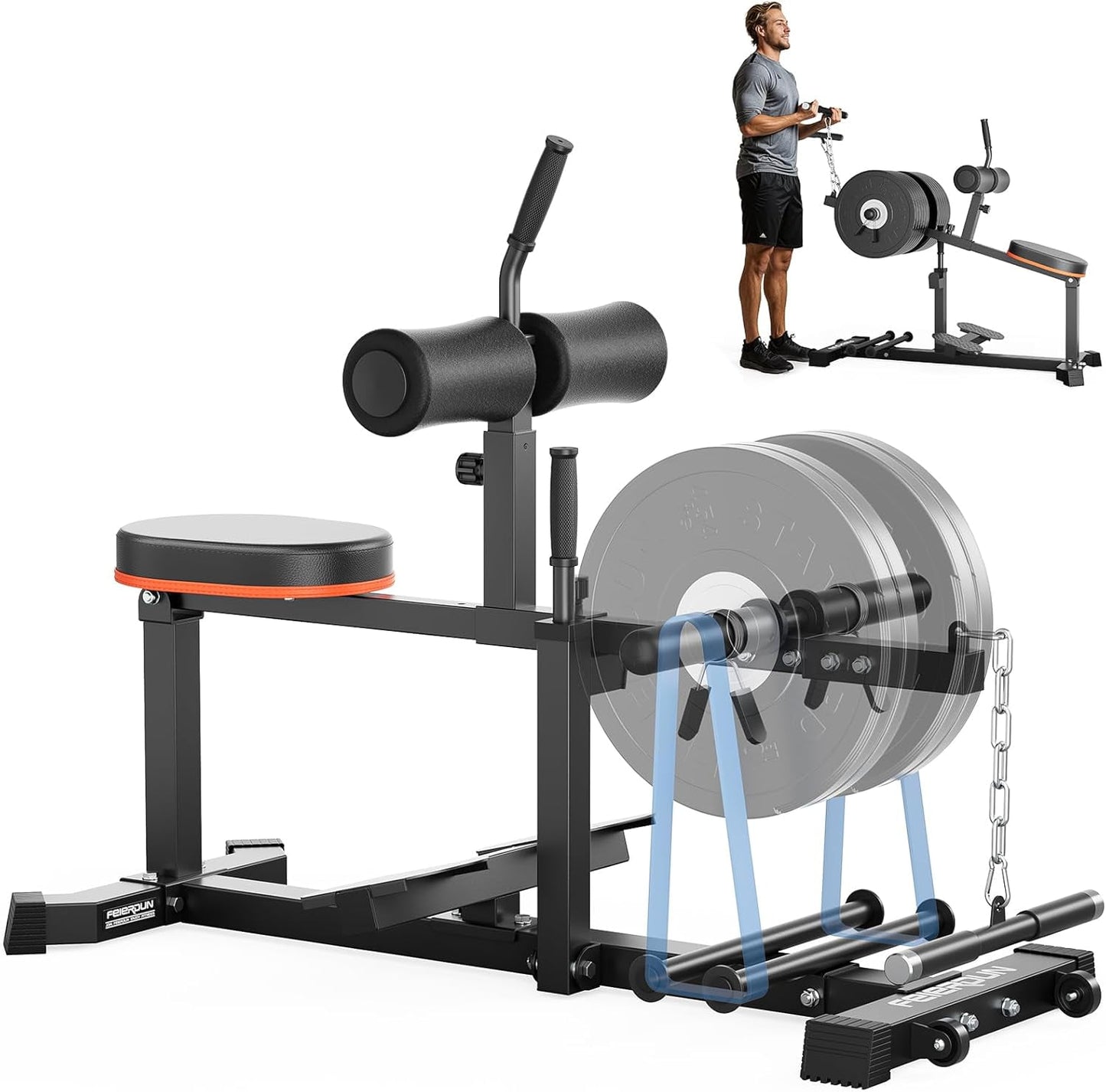 FEIERDUN Adjustable Seated Calf Raise Machine with Band Pegs and Bicep Curl Handle for Leg Training and Exercise - Home Gym Equipment