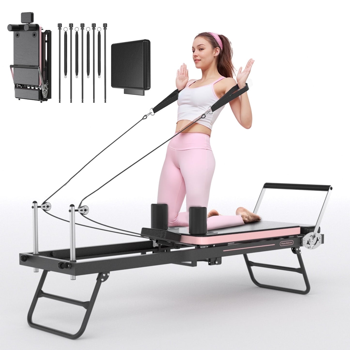 Foldable Pilates Equipment for Home Gym - Pilates Reformer Machine for Home Workouts, with Jump Board, Additional 4 Springs