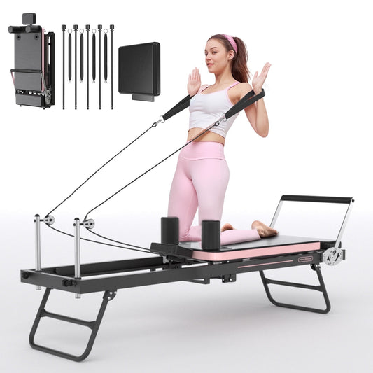 Foldable Pilates Equipment for Home Gym - Pilates Reformer Machine for Home Workouts, with Jump Board, Additional 4 Springs