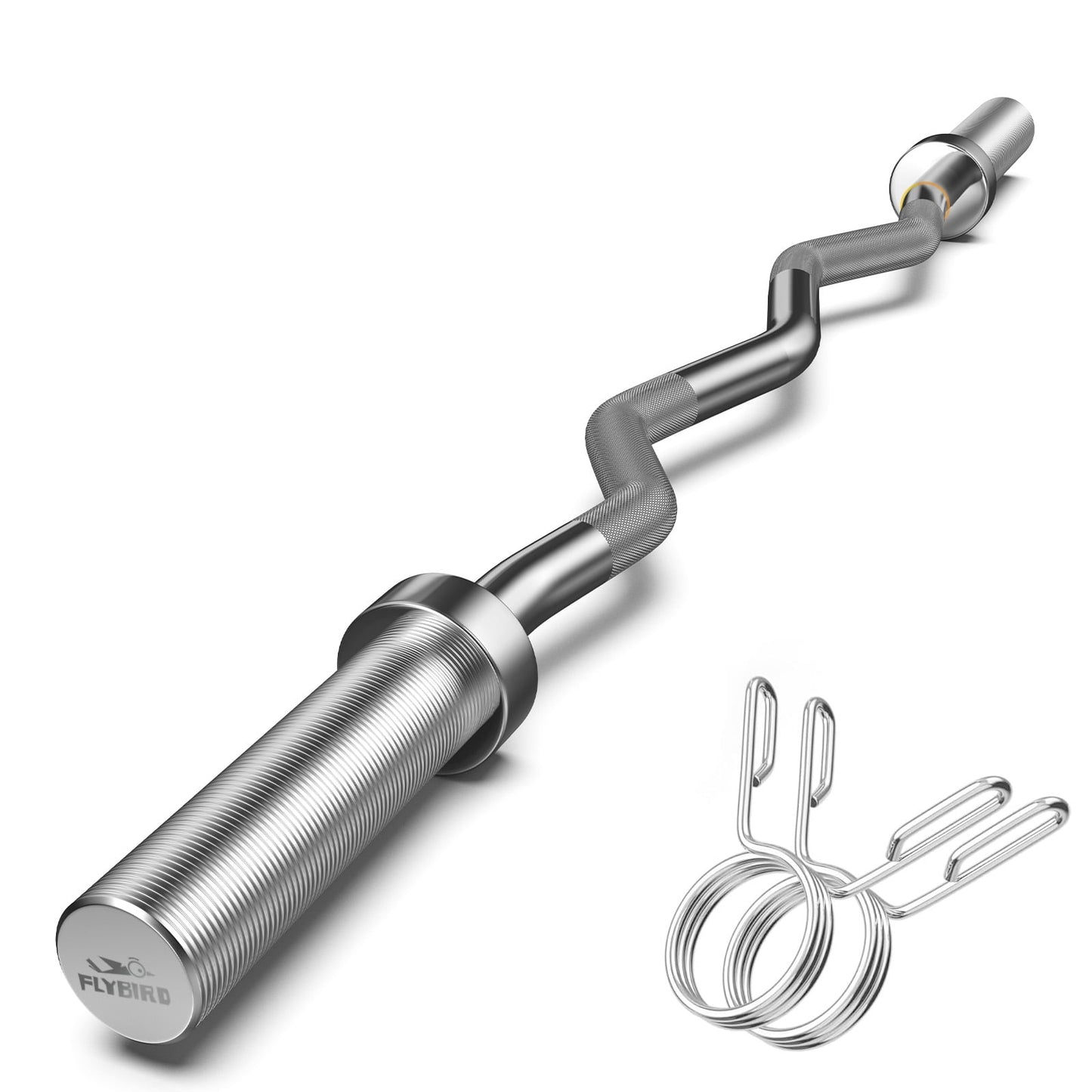 FLYBIRD Olympic Barbell EZ Curl Bar 47in for Weightlifting, Hip Thrusts, Squats and Lunges, Suitable for 2 inch Weight Plates,with 2 Spring Collars