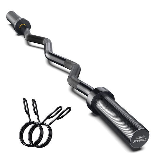 FLYBIRD Olympic Barbell EZ Curl Bar 47in for Weightlifting, Hip Thrusts, Squats and Lunges, Suitable for 2 inch Weight Plates,with 2 Spring Collars