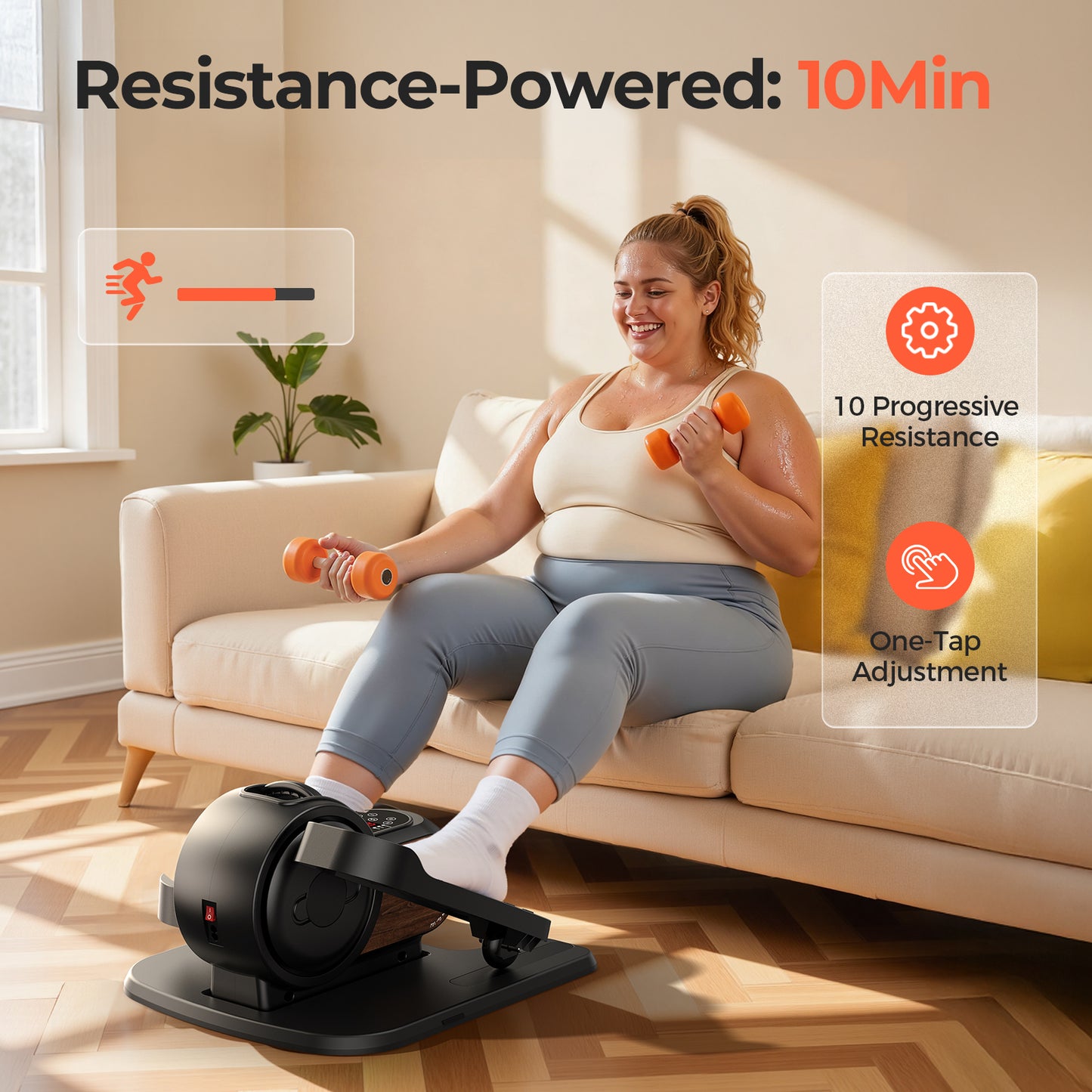 Under Desk Elliptical Exercise Machine, Electric Elliptical for Seniors with 10 Level Adjustable Resistance & Speeds, Quiet Portable Elliptical Machine with Remote for Home Office