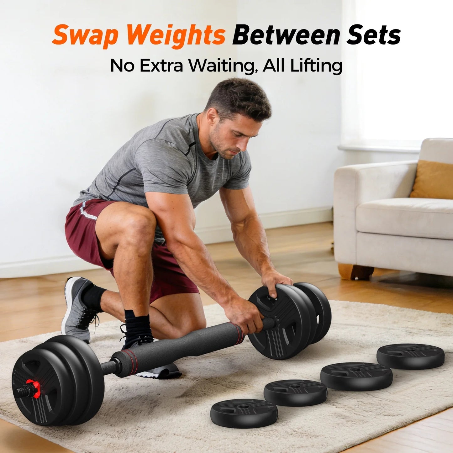FED FITNESS Adjustable Dumbbells, 35lbs Free Weight Set with Connector, 5 in1 Dumbbells Set as Barbell, Kettlebells,Fitness Exercises for Home Gym