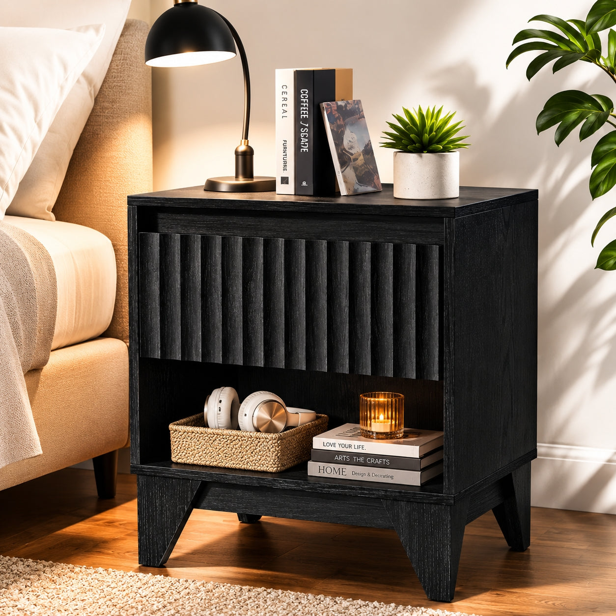KOLIGEY 1 - Drawer Nightstand With Charging Station, Versatile Side Table With Storage