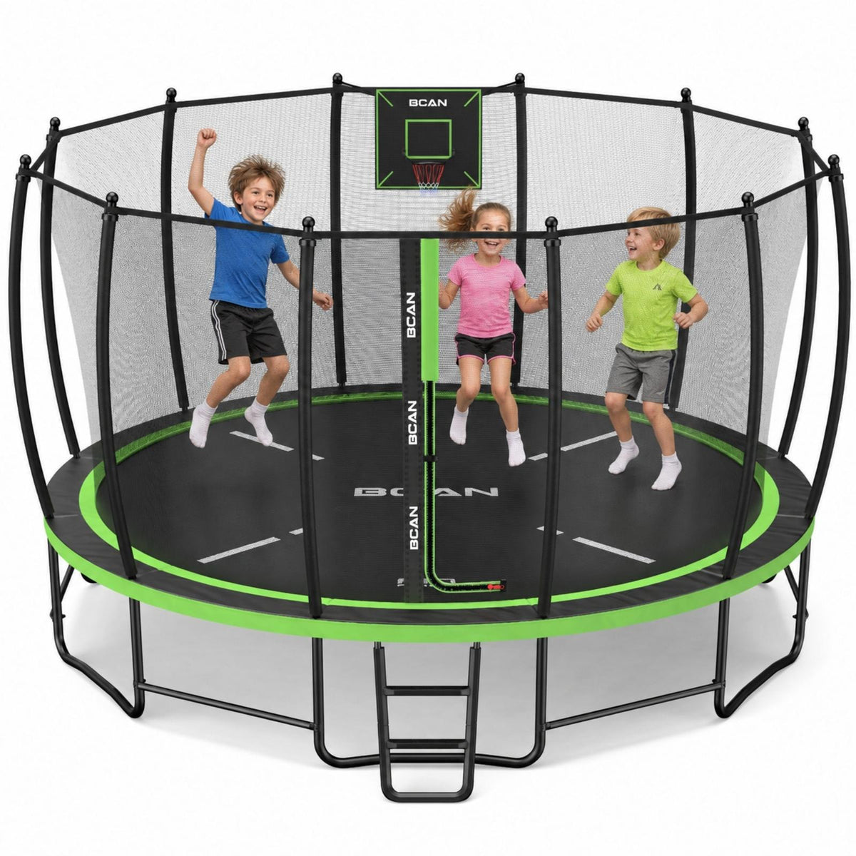 BCAN 16FT Recreational Trampoline with Enclosure for Kids Adults, ASTM Approved, Outdoor Trampolines with Ladder for Kids