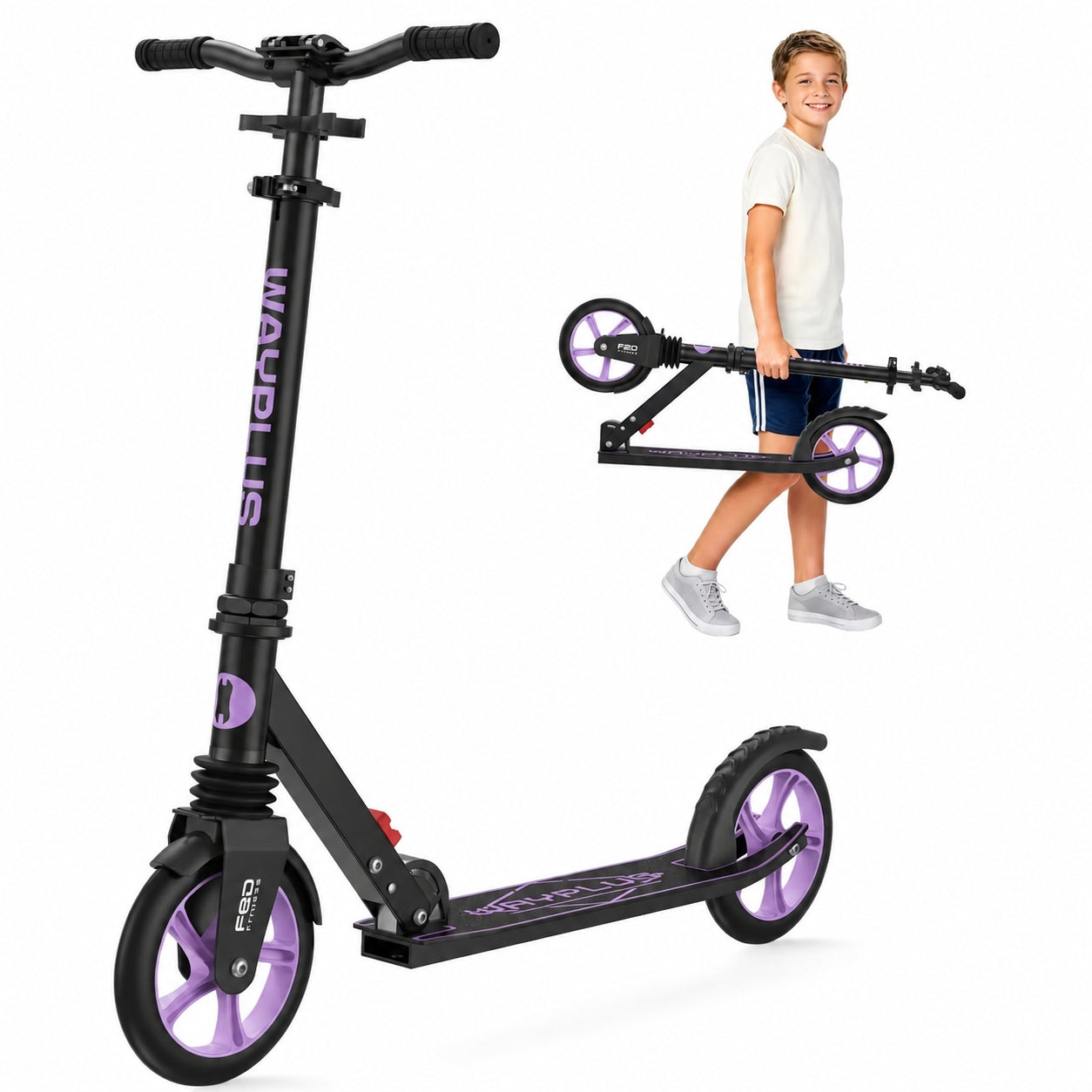 WAYPLUS Kick Scooter for Ages 6+,Kid, Teens & Adults. Max Load 240 LBS. Foldable, Lightweight, 8IN Big Wheels for Kids, Teen and Adults, 4 Adjustable Levels. Bearing ABEC9