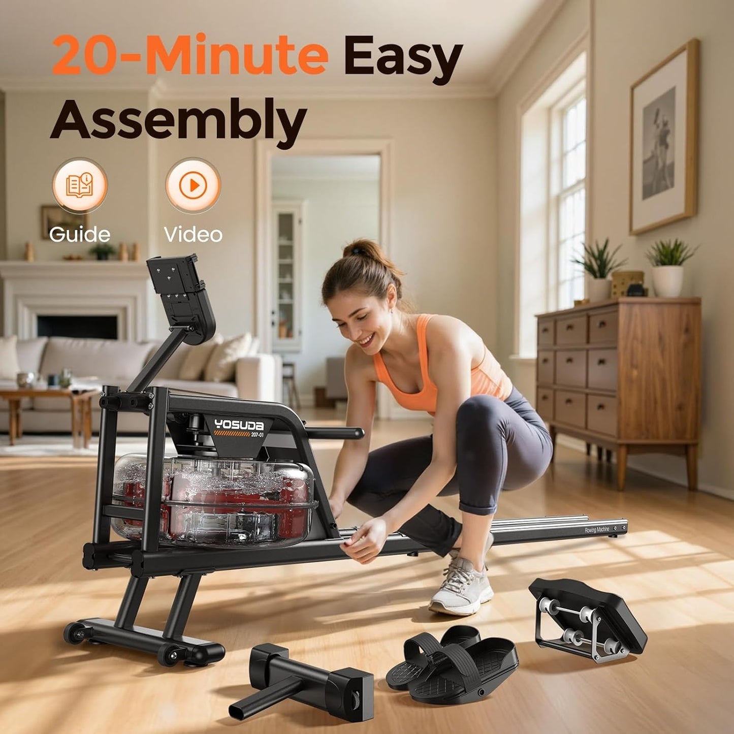 YOSUDA Home Water Rower Machine, 350 lbs Max Weight, with LCD Display