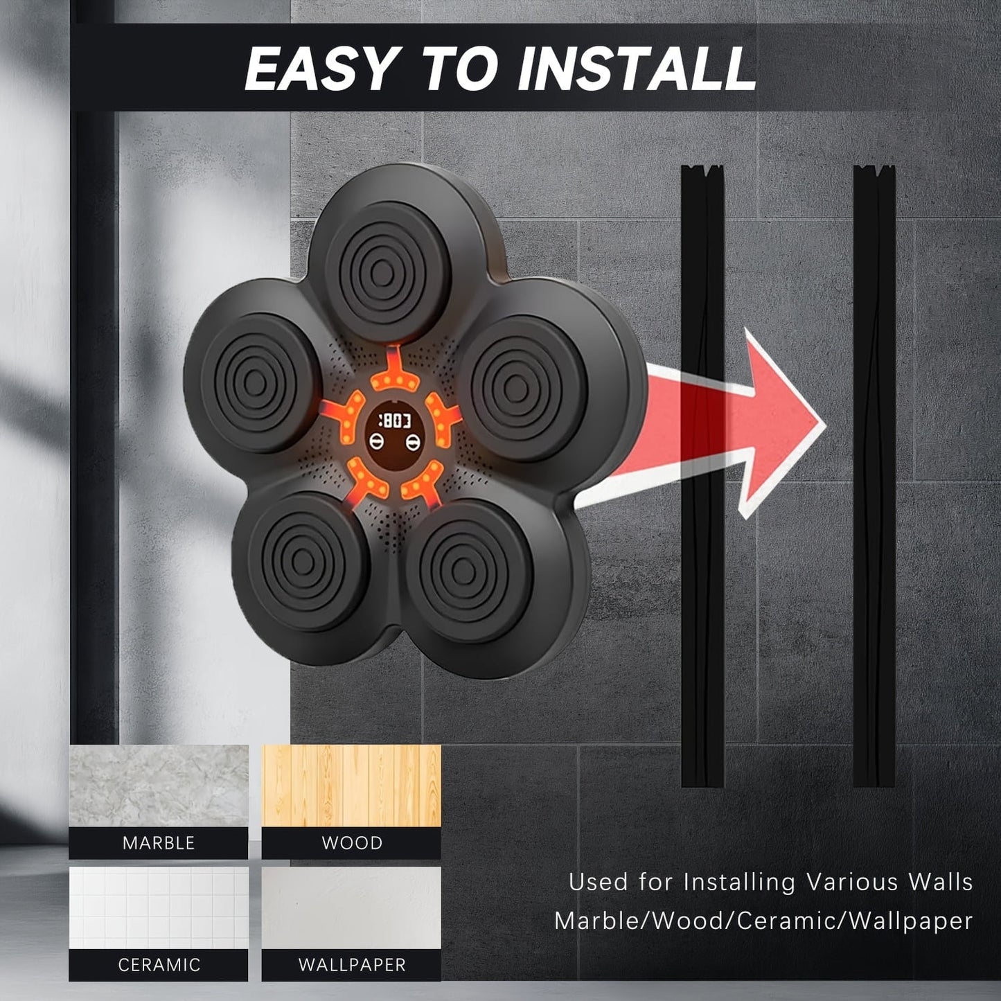 Feierdun Wall-Mounted Smart Boxing Trainer with Music, Gloves, and Target Pads - Wireless-Enabled Fitness Equipment for Home