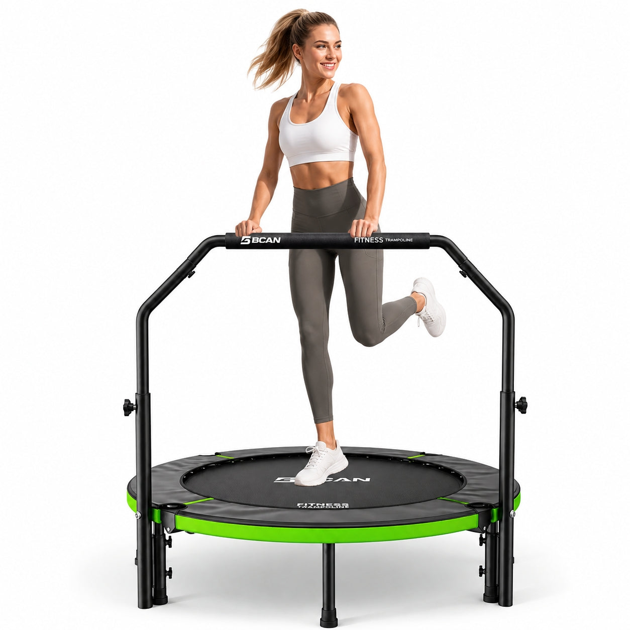 BCAN 48" Foldable Trampoline, Rebounder Trampoline for Adults, U Adjustable Handle