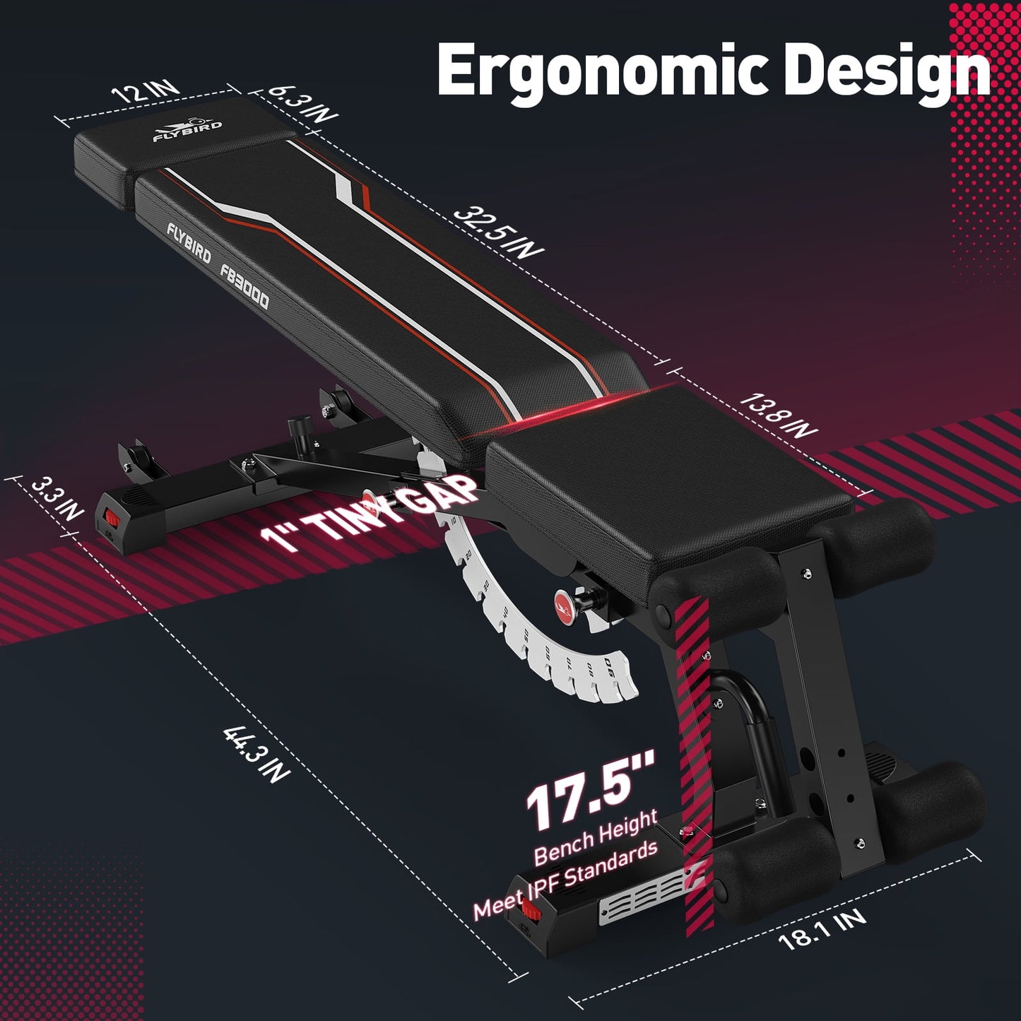 FLYBIRD Adjustable Weight Bench, 1200LBS Foldable Strength Training Bench