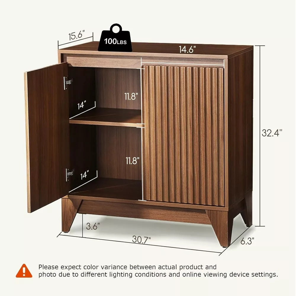 KOLIGEY 32" Tall 2 - Door Accent Brown Cabinet With Adjustable Shelf