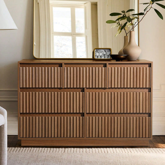 KOLIGEY 7-Drawer Dresser 47"W Double Dresser With Waveform Fluted Panel