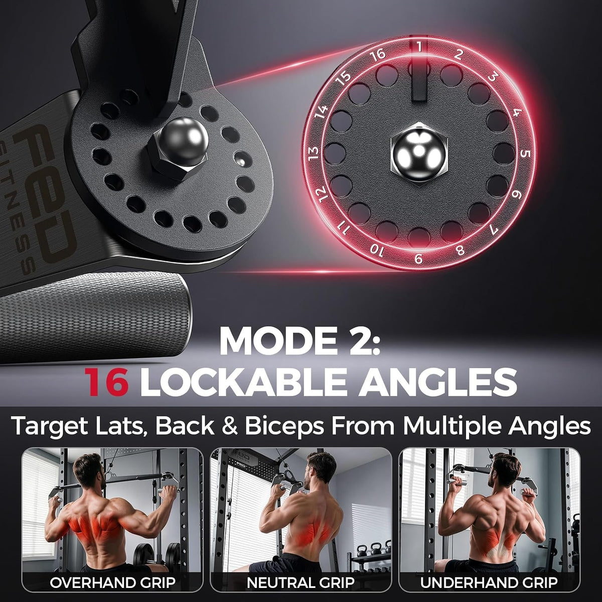 fed fitness 360° LAT Pull Down Bar, Cable Attachments for Gym | 360° rotation, 16 lockable angles, 1000 lb capacity, cable pulldowns, rows and T-bar training