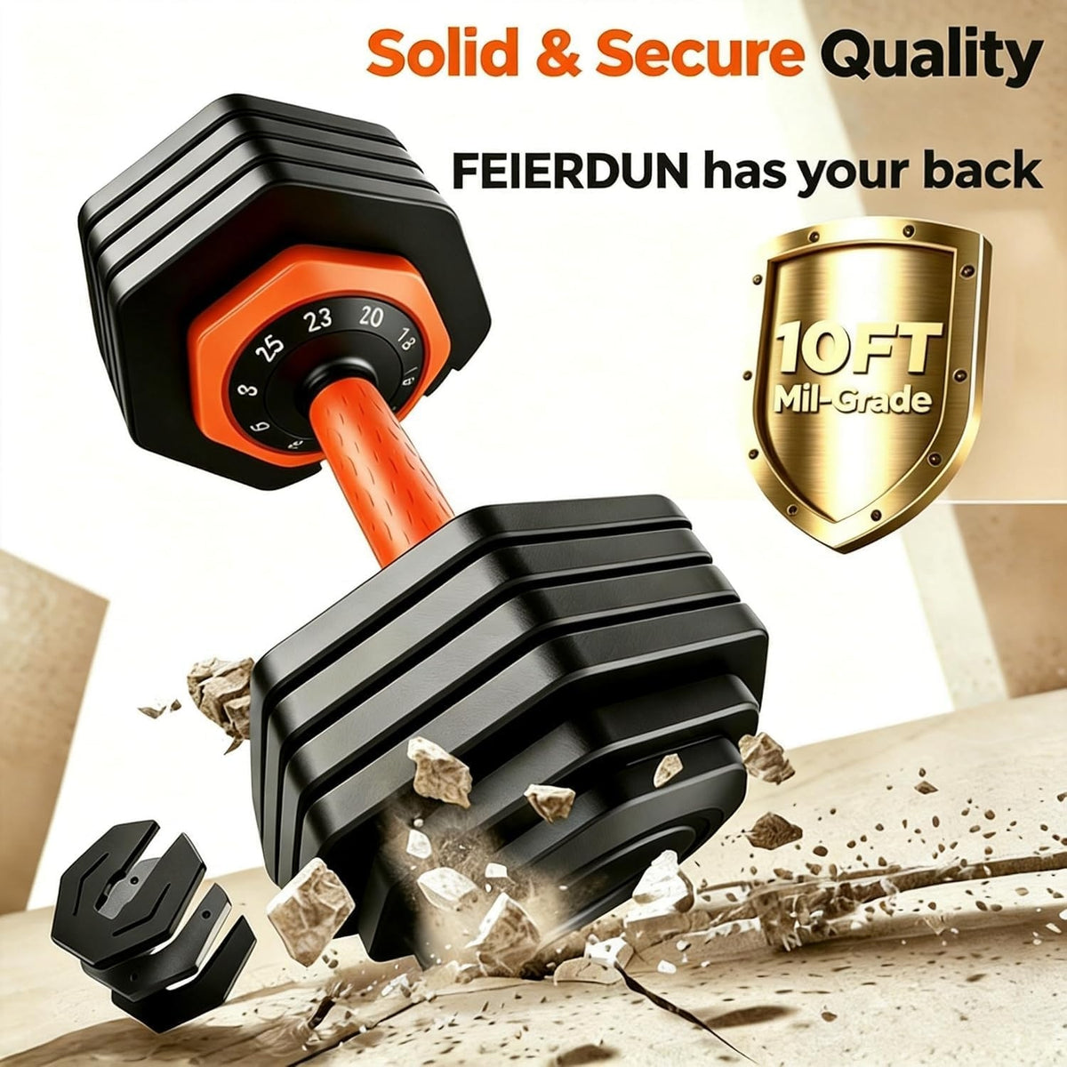 FEIERDUN Adjustable Dumbbell Set, Weight Set for Home Gym, 10-in-1 Free Weight Adjustable Dumbbells, Single Hand Twist Adjust with Non-Slip Handles, 90% Space Saving Strength Training for both Men&Women