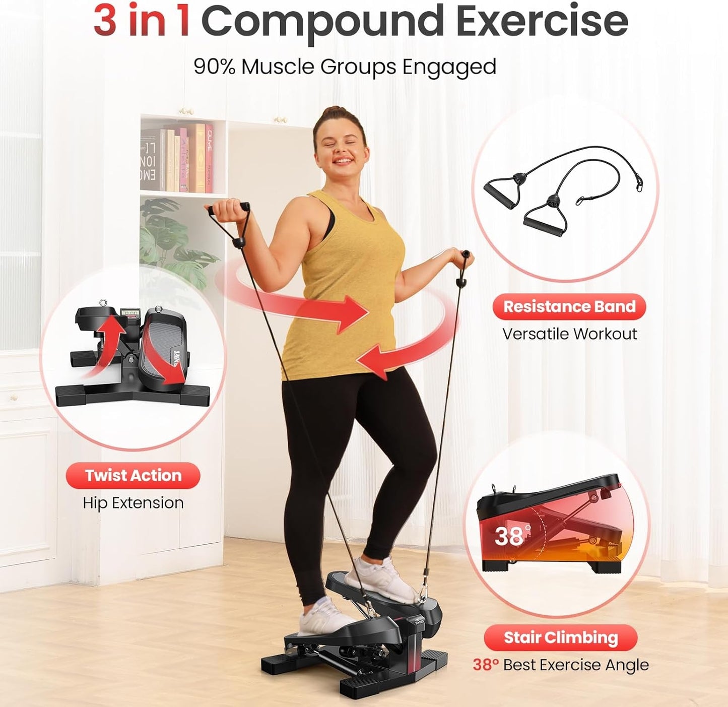 FED FITNESS Stair Stepper Machine for Workout,350 LBS Capacity Twisting Stepper for Cardio Burning,Legs,Hips & Glutes,Fitness Equipment