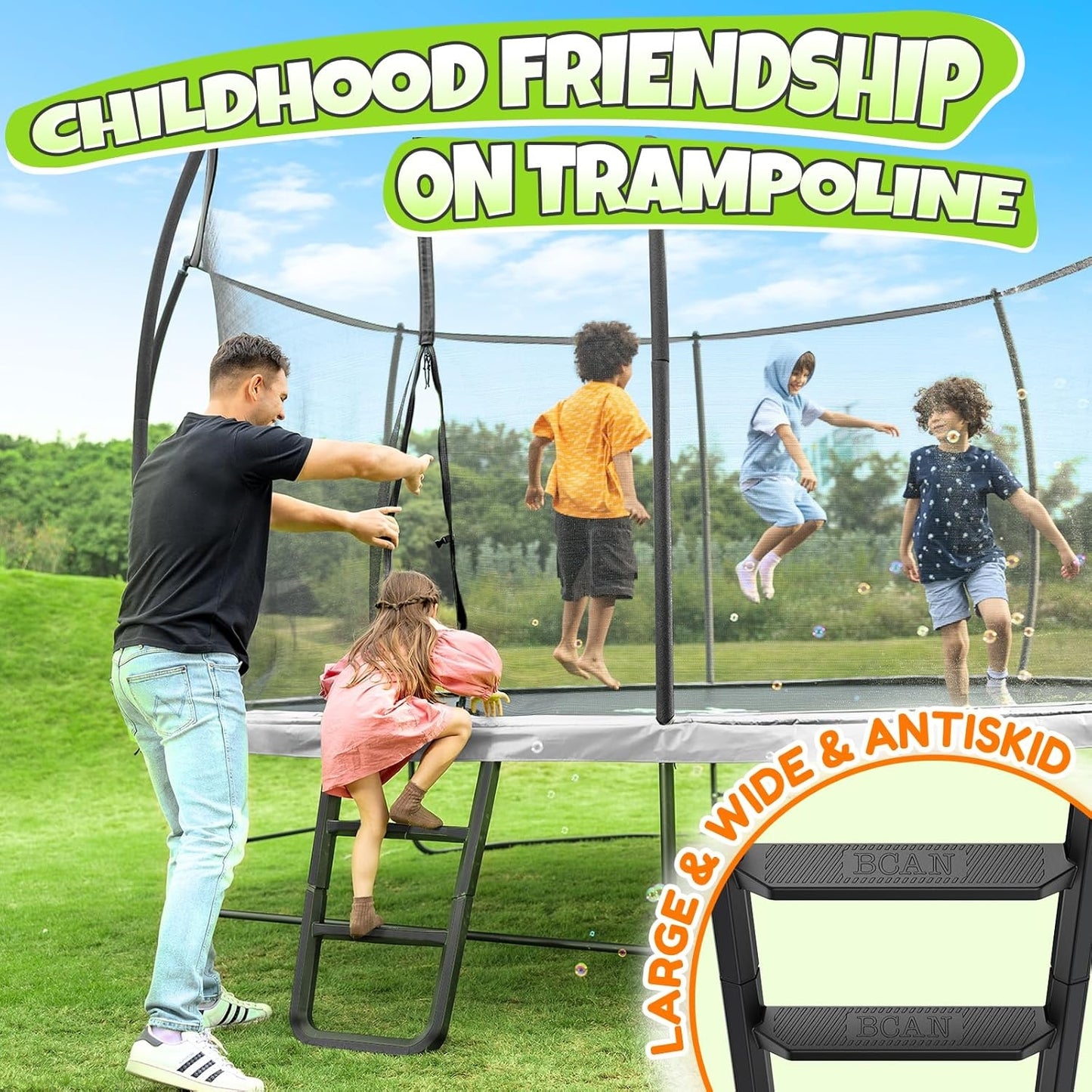 BCAN 16FT Recreational Trampoline with Enclosure for Kids Adults, ASTM Approved, Outdoor Trampolines with Ladder for Kids