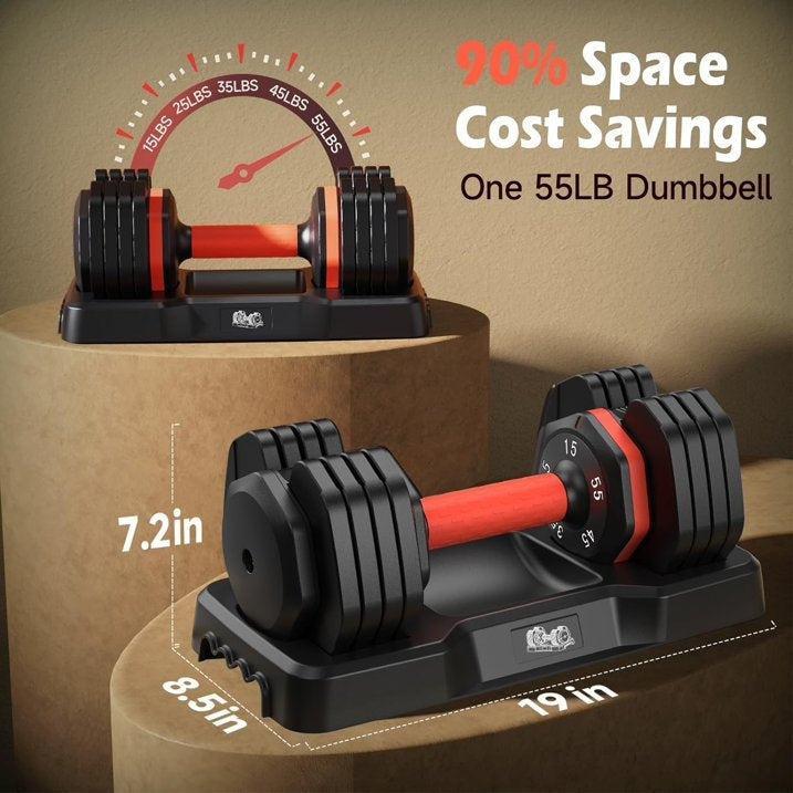 FED Fitness 55LB Adjustable Dumbbells Single,15LB to 55LB Hex Adjustable Dumbbells of 2 Anti-Slip Handle, Suitable for Home Gym Exercise Equipment
