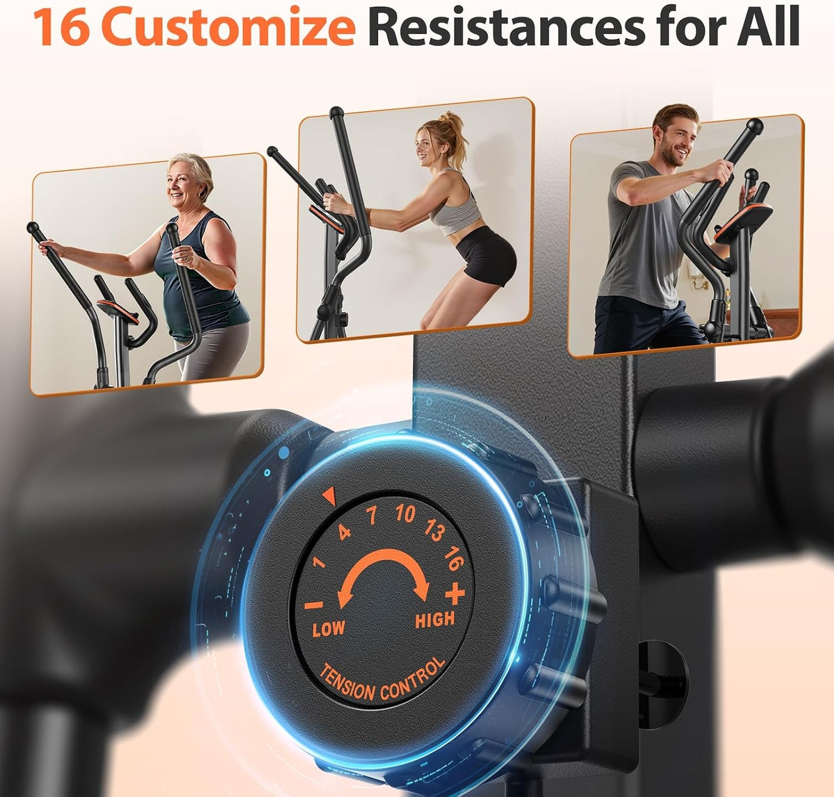 Niceday Elliptical Exercise Machine with 15.5IN/16IN/20IN Stride | Magnetic Elliptical Trainer for Home Use, 16 Resistance Levels, 400LBS Loading Capacity, Support Kinomap APP
