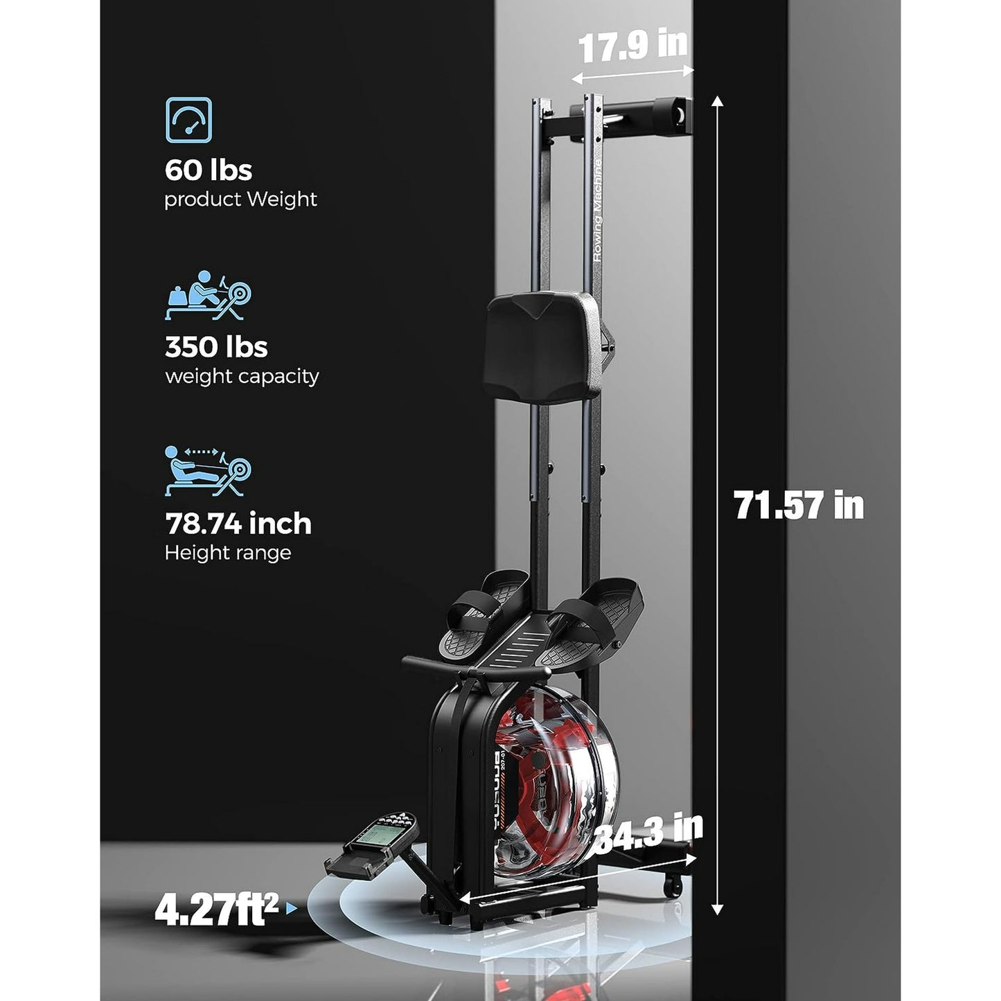 YOSUDA Home Water Rower Machine, 350 lbs Max Weight, with LCD Display