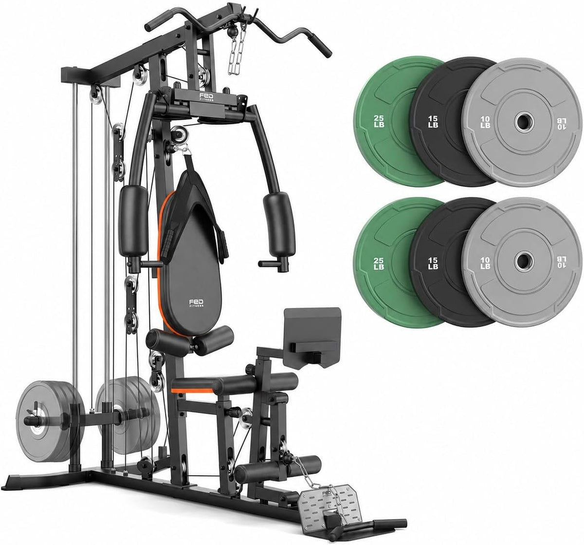 FED Fitness Home Gym, 240LB Plate-Loaded Multifunctional Workout Station | Full-Body Exercise Equipment, Workout Equipment and Fitness Equipment