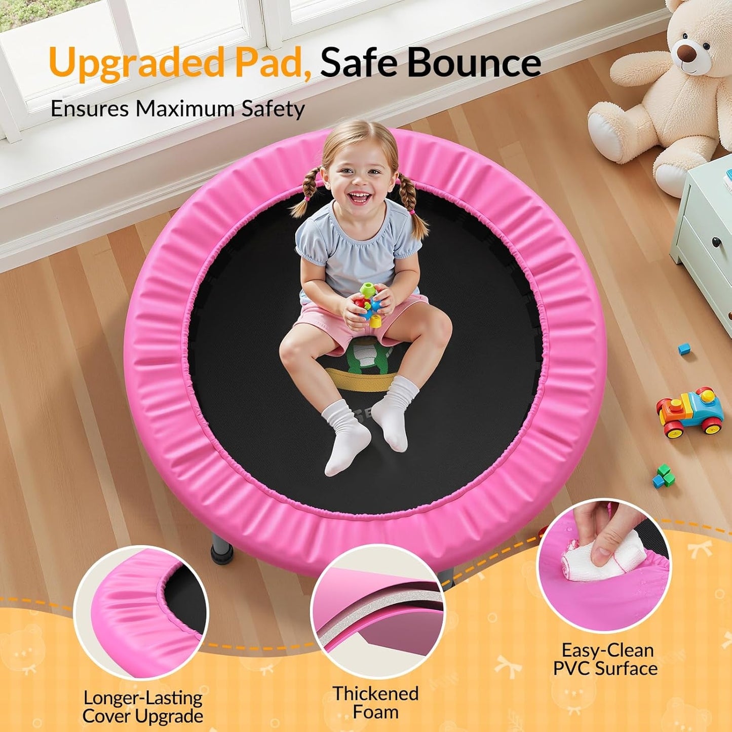 BCAN 36'' Toddler Trampoline - Kids Trampoline for Ages 1-6, Foam Handle & Safe Thickened Cover
