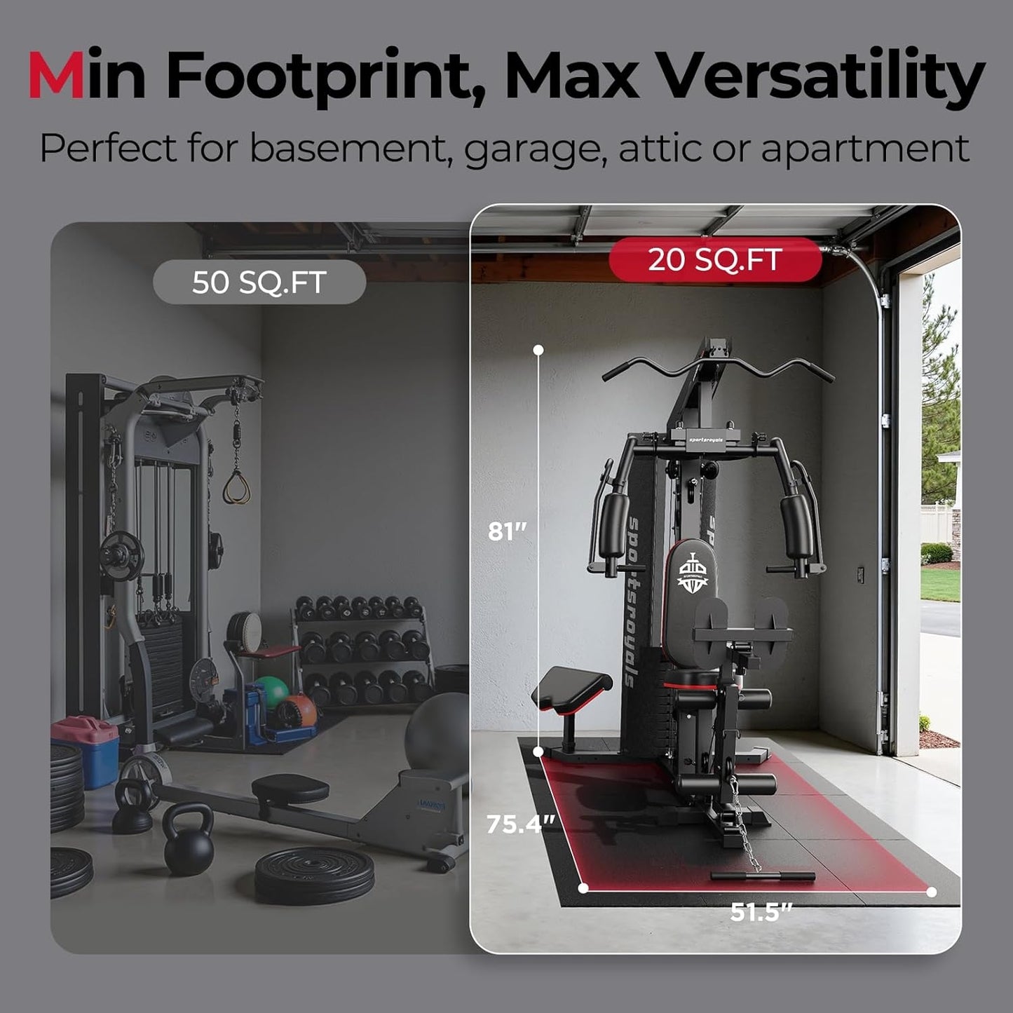 Sportsroyals 150LB Weight Stack Home Gym System - Versatile Cable Machine for Full Body Strength Training