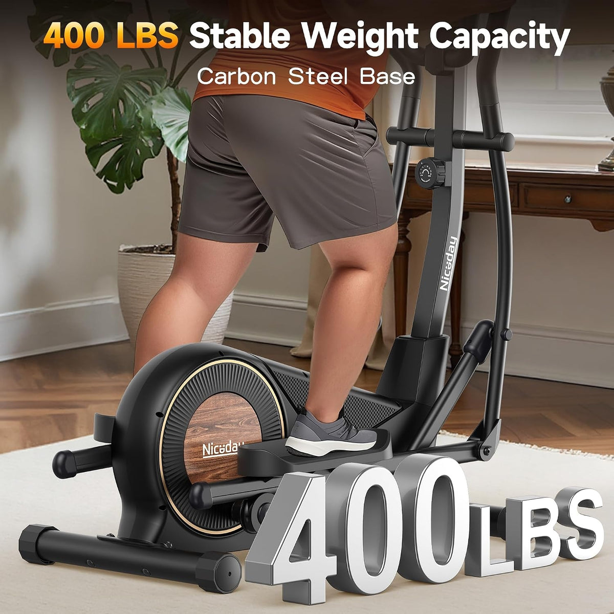 Niceday Elliptical Exercise Machine with 15.5/18/19IN Long Stride | Compact Elliptical Machine for Home Use, 16 Resistance Levels; 400LBS Stable Loading Capacity; Kinomap APP Support