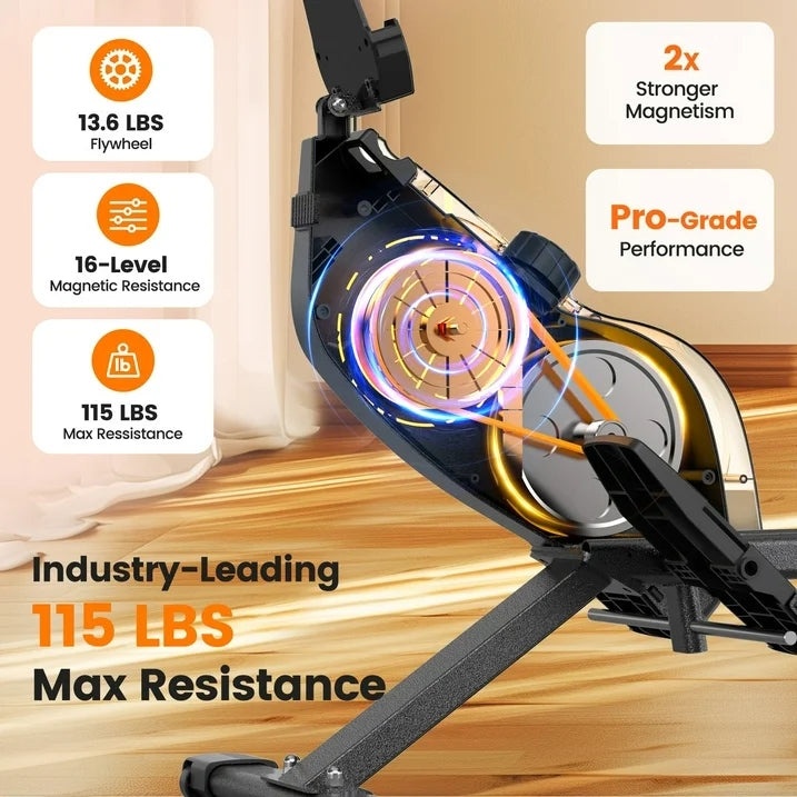YOSUDA Magnetic Rowing Machine 350 LB Weight Capacity , Foldable Rower for Home Use with 16-Level Max 115lbs Adjustable Resistance and Bluetooth