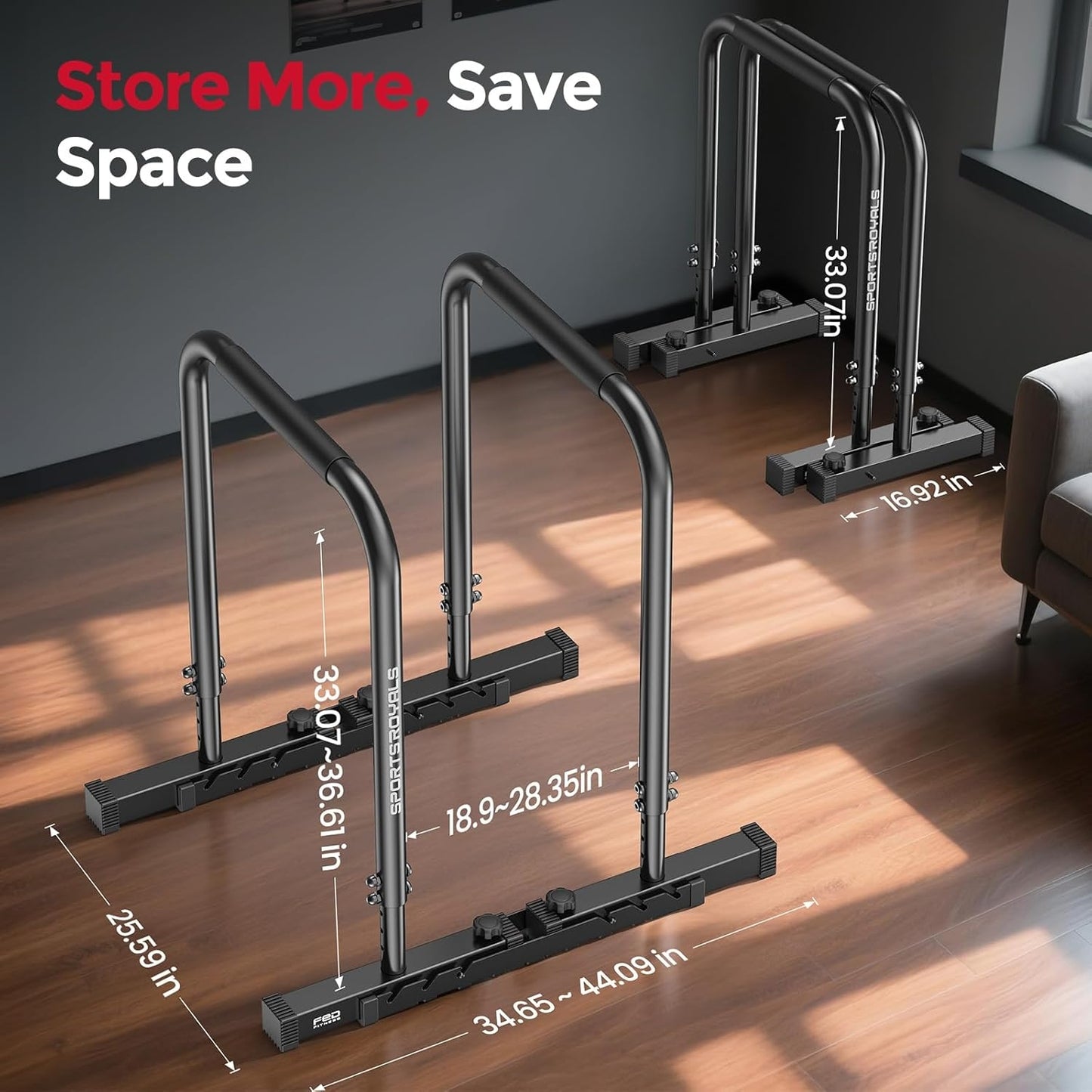 Sportsroyals Adjustable Dip Bar Station,Heavy Duty Parallette & Parallel Bars,400LBS Stable Dip Stands for Home Gym,Calisthenics & Workout Equipment