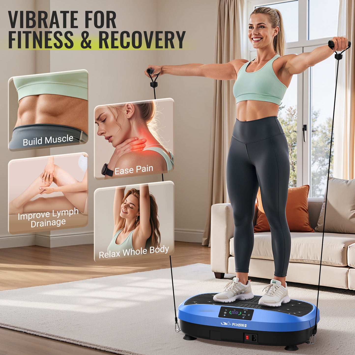 FLYBIRD Vibration Plate Exercise Machine, Lymphatic Drainage Machine