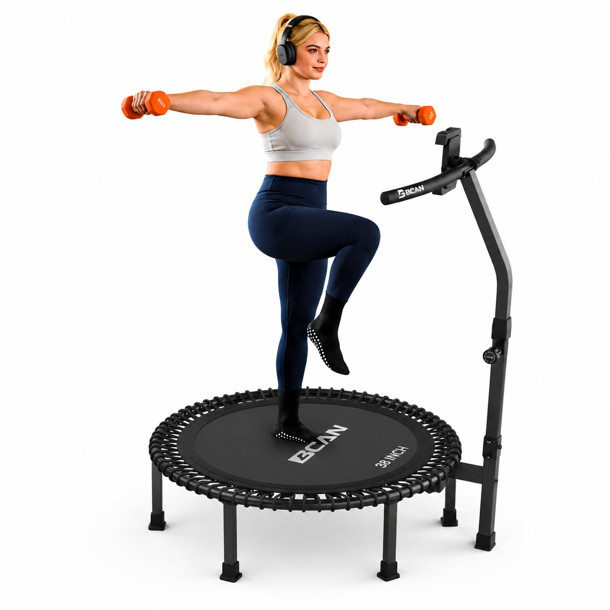 BCAN 40"/48" Soft Land Pro Fitness Rebounder Trampoline, 500 lb Capacity, Adjustable Tension Bungees