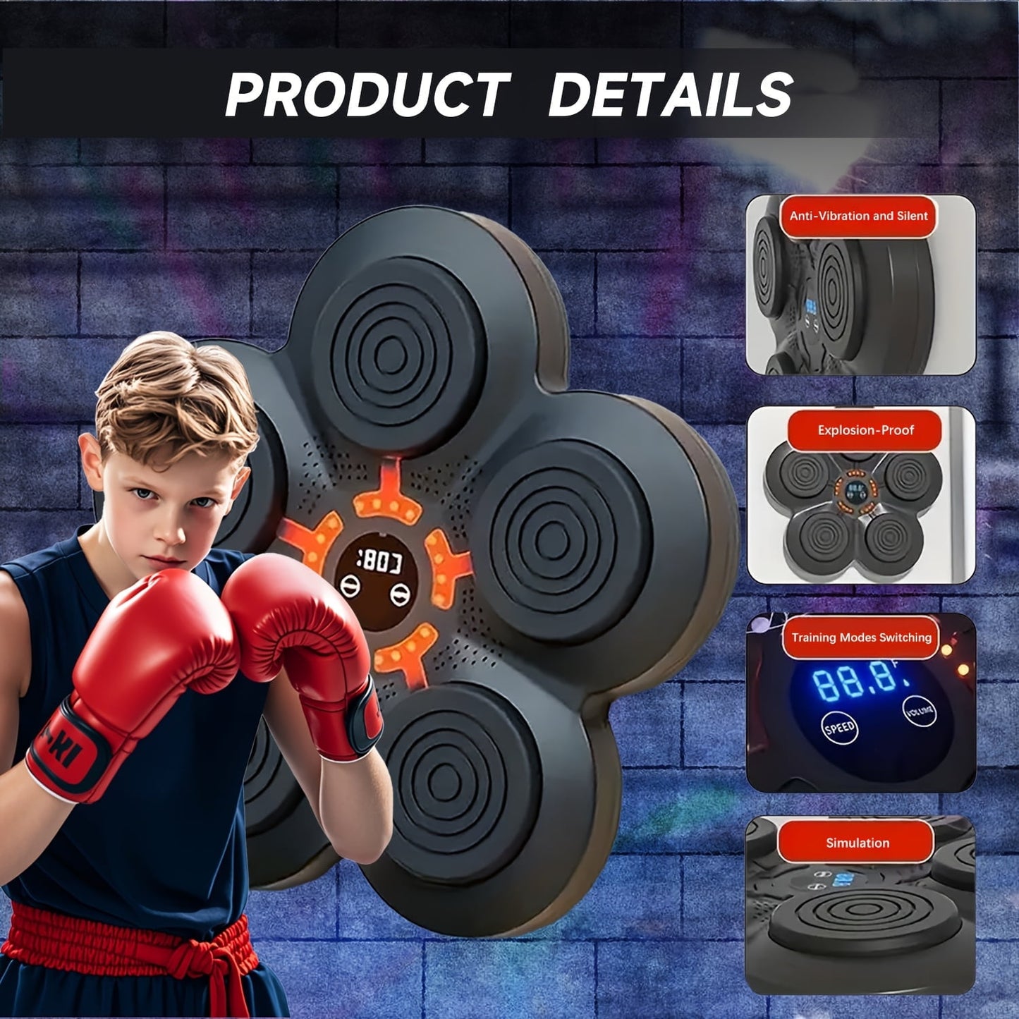 Feierdun Wall-Mounted Smart Boxing Trainer with Music, Gloves, and Target Pads - Wireless-Enabled Fitness Equipment for Home