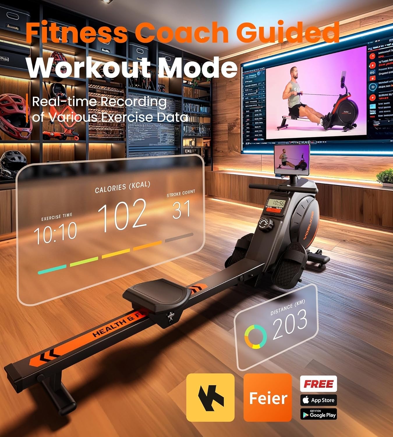YOSUDA Rowing Machine for Home, Magnetic Rower Machine for Beginners to Athletes, Use with Resistance Adjustment Function, Bluetooth, App Supported, LCD Monitor, and Comfortable Seat Cushion