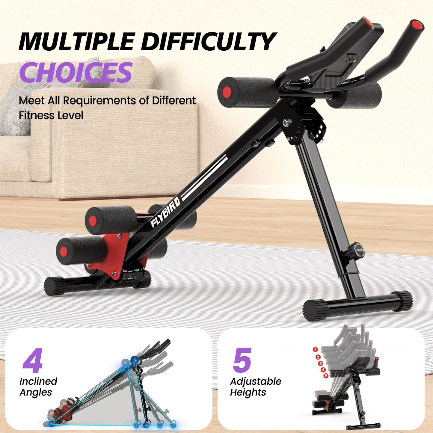 FLYBIRD Adjustable Ab Workout Equipment, Full Body Strength Training